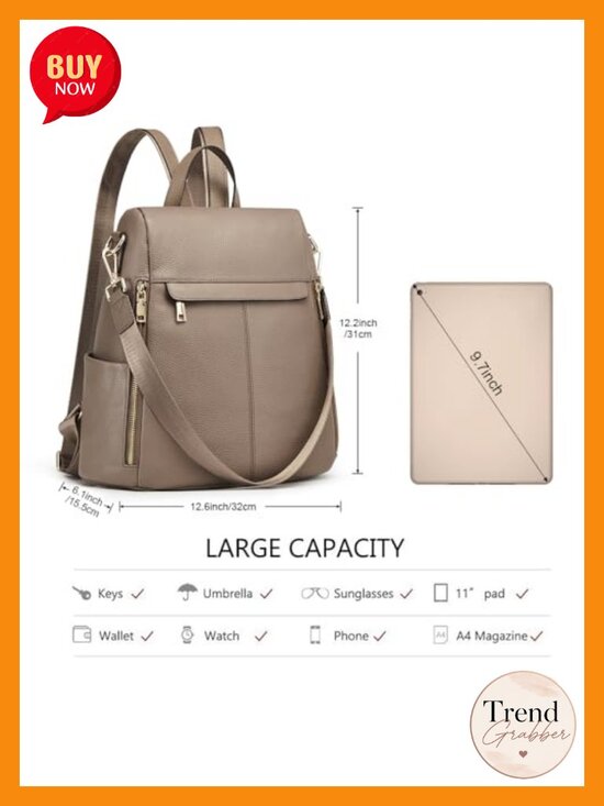 Leather Anti-Theft Backpack Purse 3-Way Carry Fits Tablet Work Travel